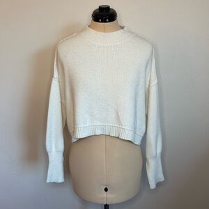 AQUA (Bloomingdale’s) Oversized Cropped Mockneck Sweater in Calla Lily, Size S